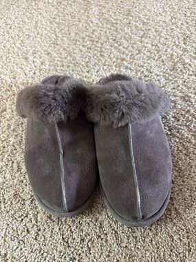 UGG Gray Suede Shearling Clog Slippers
